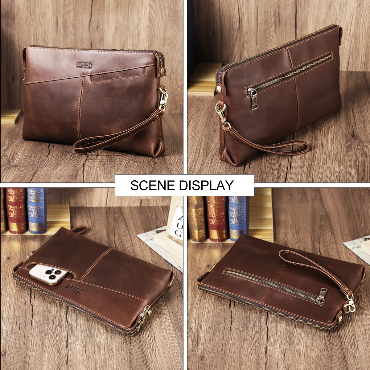 CONTACT'S Genuine Leather Clutch Bags for Men Password Lock Security Clutches Phone Pocket Men's Bag Handbag Male Cluth Wallet