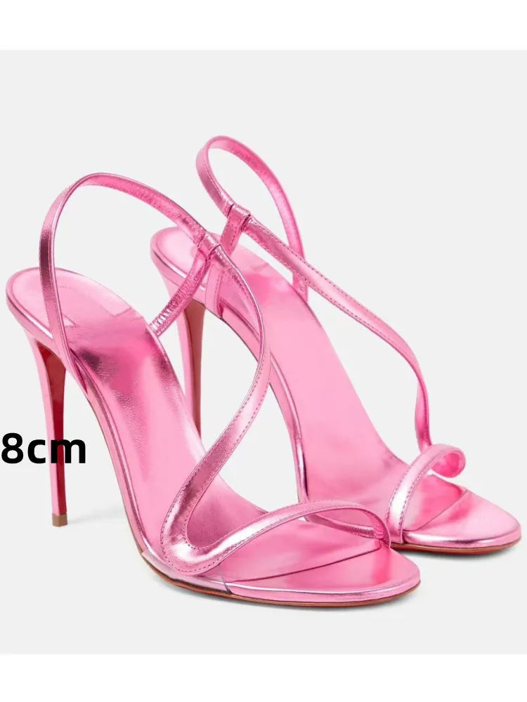 Stiletto sandal in multi-color serpentine straw