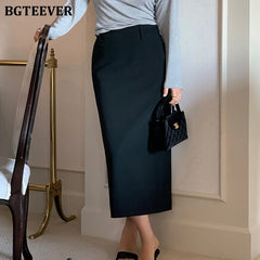 Mid-length slim suit skirt with high waist and skinny fit