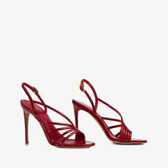 Pointed toe multi-strap sandal with thin heel and buckle
