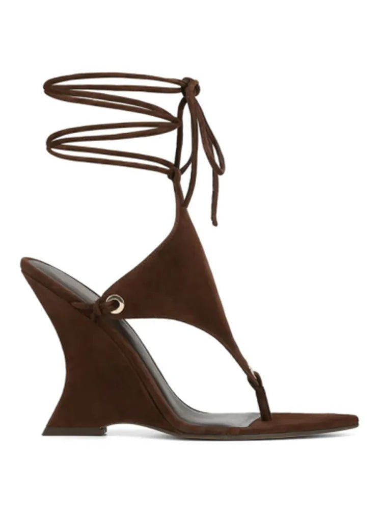 Pinch toe thick heel sandal with ankle strap