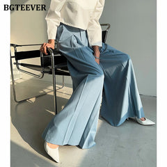 High waist wide-leg loose long trousers with pockets