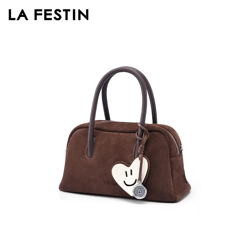 Barrel Boston bag in suede