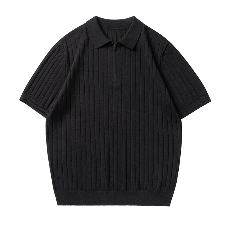Men Summer Business Casual Fashion Vintage Short Sleeve Knitted Polo Shirt Male Commuter Sweater T-shirt Tees Tops