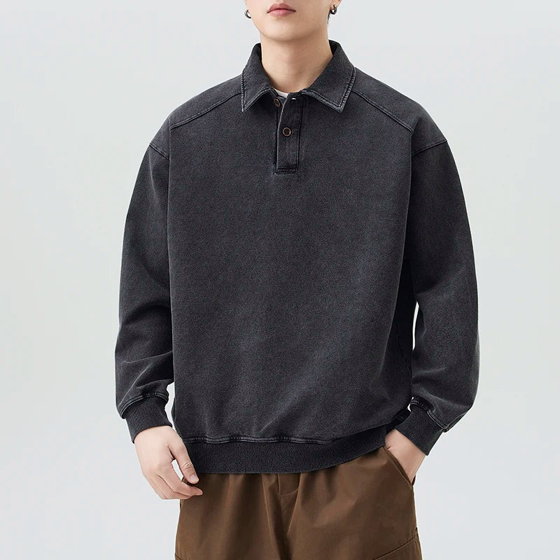 Men's Japanese Streetwear Fashion Casual Loose Vintage Washed Knitted Pullover Sweatshirts Cityboy Spring Autumn Hoodies Tops