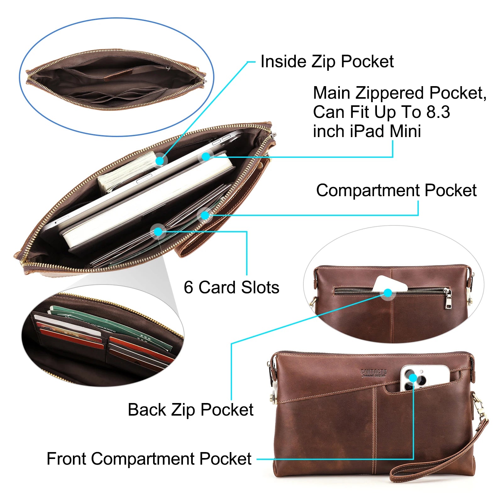 CONTACT'S Genuine Leather Clutch Bags for Men Password Lock Security Clutches Phone Pocket Men's Bag Handbag Male Cluth Wallet