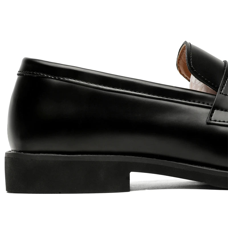 Men's Black Leather Penny Loafers Classic Slip On Dress Shoes Formal Casual Comfortable Leather Lining Trendy Fashion Footwear F