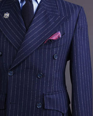 Navy Men's Suits Tailored 2 Pieces Blazer Pants Peaked Lapel Double Breasted Pinstripes New Wedding Groom Custom Made Plus Size