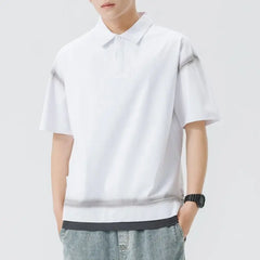 Men Splice Hem Vintage Washed Fashion Loose Casual Short Sleeve T-shirt Cityboy Summer Streetwear Polo Shirt