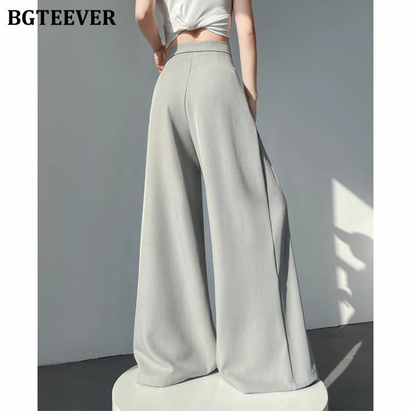 High waist wide-leg suit pants with lace-up in long length