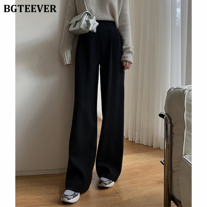 High waist wide-leg straight suit trousers in loose fit
