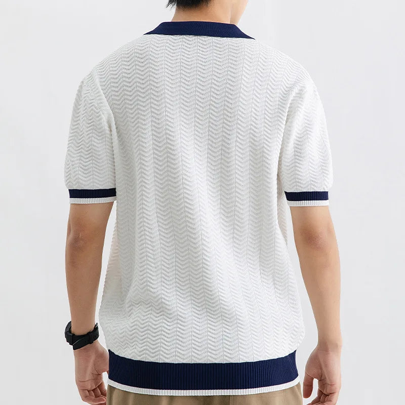 Polo Shirt Men Summer Ice Silk Short Sleeve Business Casual Vintage Knitted T-shirt Man Korean Streetwear Fashion T Shirts Tops