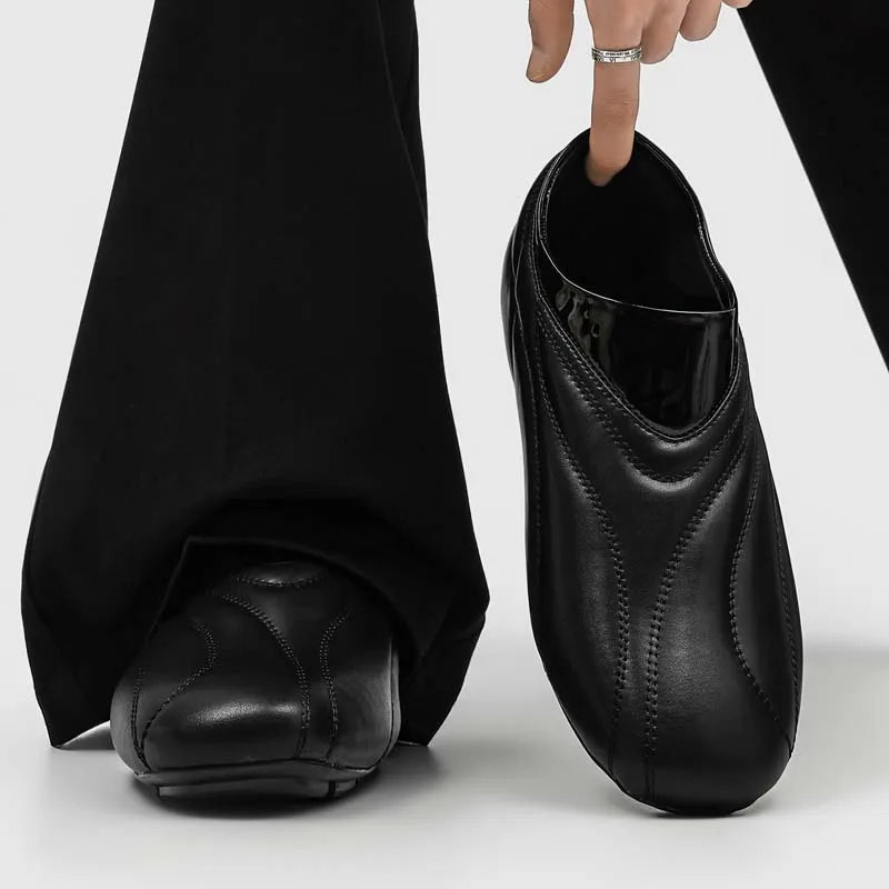 Men's 5cm Height Increasing Casual Loafers Black Leather Slip-On Shoes Lightweight Comfortable Driving Moccasins Business Formal