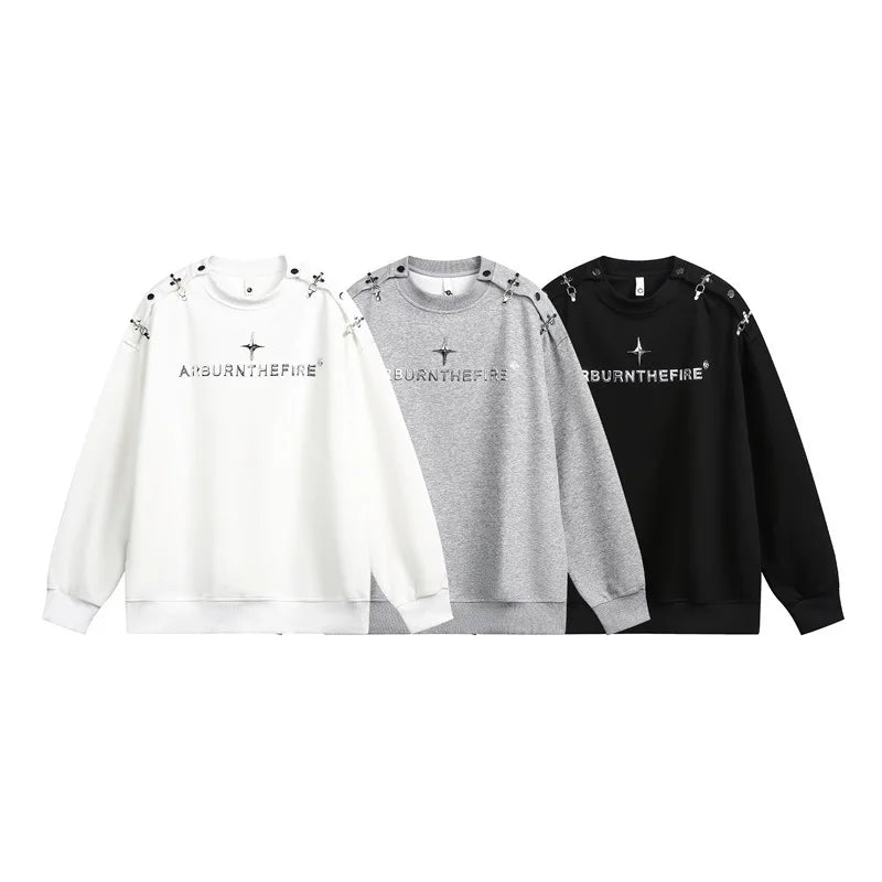 Autumn Rivet Letter Hoodies Men Streetwear Fashion Casual Loose Hip Hop Pullovers Sweatshirts Cityboy Sportwear Tops T Shirt