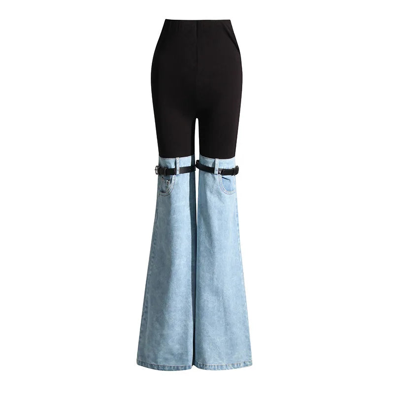 High waist flare jeans in denim patchwork