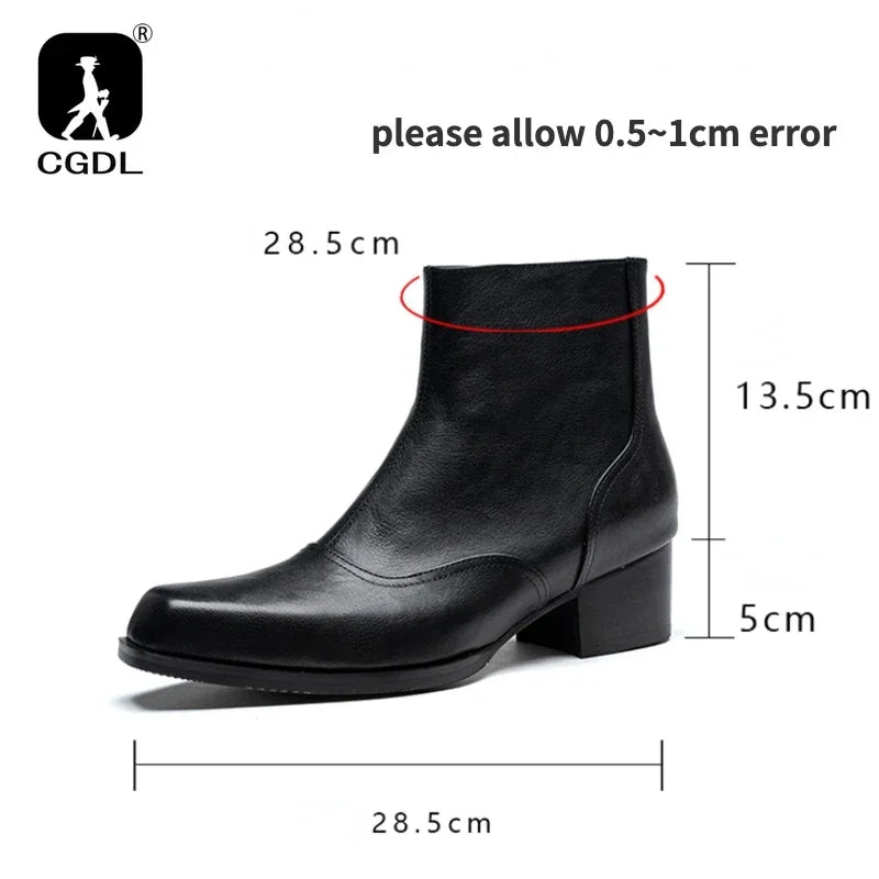 Luxury British Style Mens Boots with Height Handmae Genuine Leather 5 Cm High Heels Winter Warm Fashion Ankle Social Shoes Man