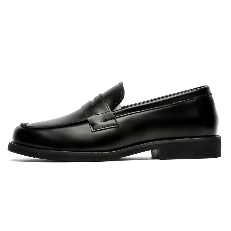 Men's Black Leather Penny Loafers Classic Slip On Dress Shoes Formal Casual Comfortable Leather Lining Trendy Fashion Footwear F