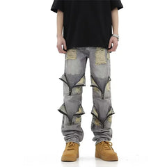 2025 New Multi Zipper Pocket Straight Jeans For Men Hip Hop Fashion Ripped Distressed Denim Pant High Street Wide-leg Baggy Jean