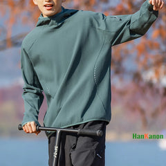 Man Outdoor Mountain Series Men's Hooded Long-Sleeve T-Shirt: Moisture-Wicking, Quick-Dry Thumb Hole, Breathable