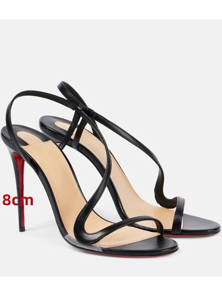 Stiletto sandal in multi-color serpentine straw