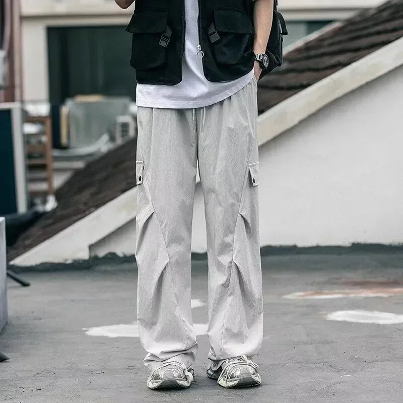 2026 New Men's Techwear Cargo Pants Hip Hop Fashion Straight Wide Leg Trousers Male Summer Y2K Streetwear Baggy Gym Sweatpants