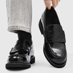 Men's Black Patent Leather Loafers – Formal Slip-On Dress Shoes with Square Toe, Elegant Business and Wedding Shoes for Men
