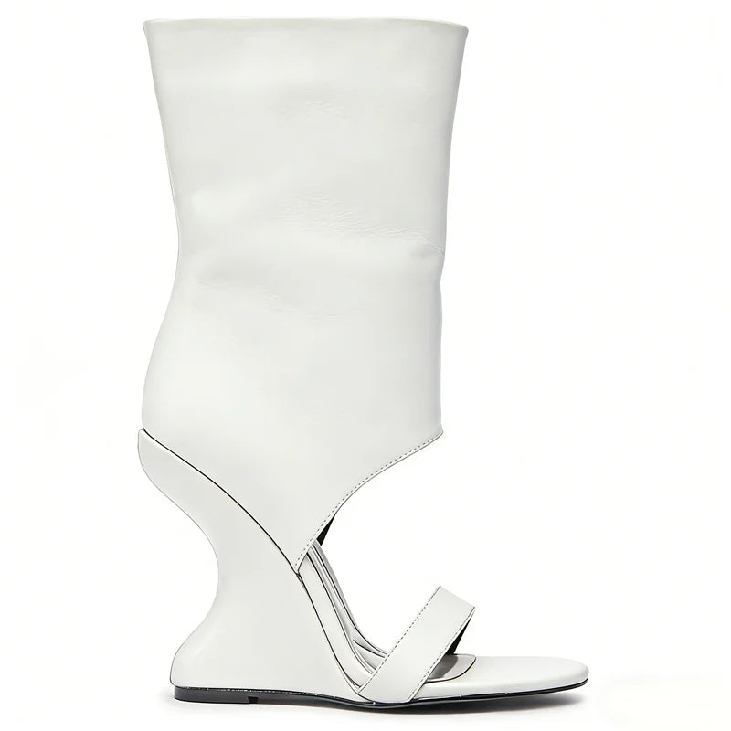 One-strap hollow sandal boot with side zipper in leather