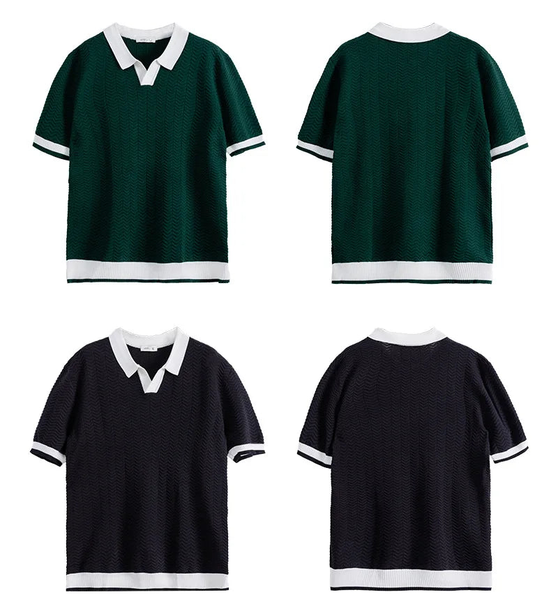 Polo Shirt Men Summer Ice Silk Short Sleeve Business Casual Vintage Knitted T-shirt Man Korean Streetwear Fashion T Shirts Tops