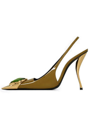 Square toe high heel sandal with gemstone detail
