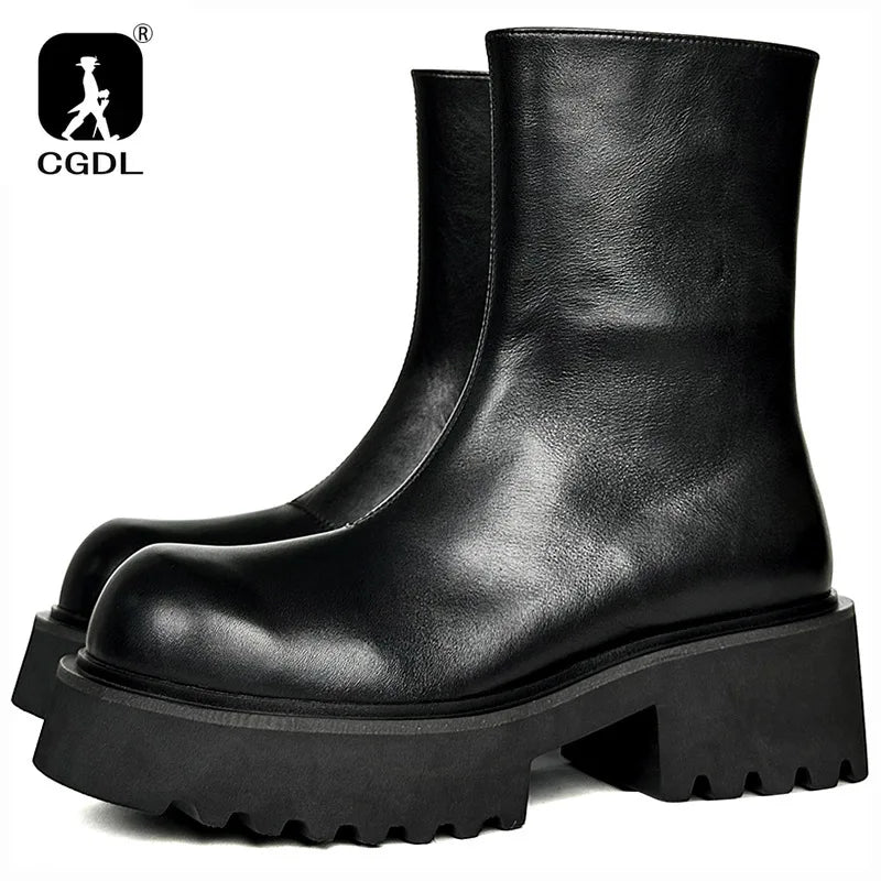 High Quality Fashion Mens Boots Black Boots Fashion Casual British Style Thick Bottomed Mid-top Chelsea Boots Large Size 37-44