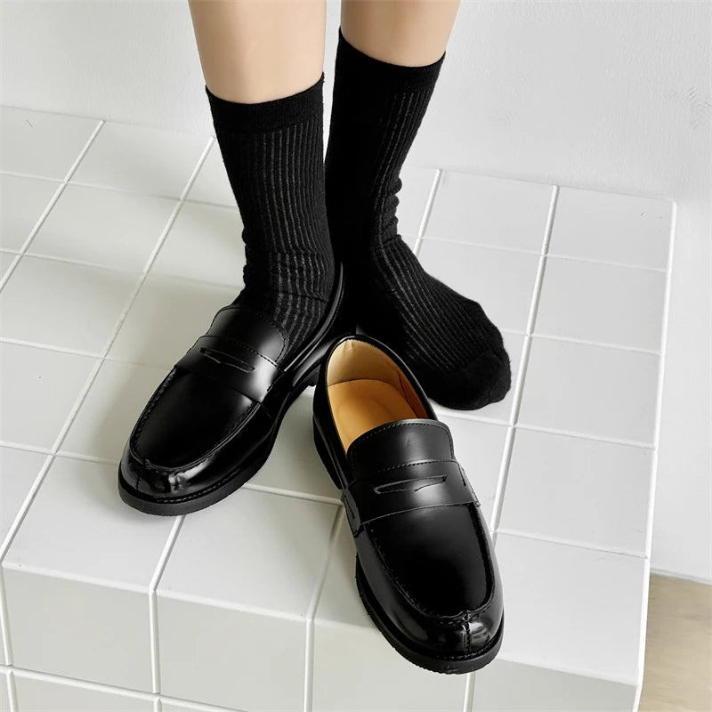 Men's Black Leather Penny Loafers Classic Slip On Dress Shoes Formal Casual Comfortable Leather Lining Trendy Fashion Footwear F