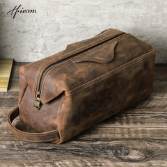 Genuine Leather Toiletry Bag Men Cosmetic Bag Travel Man Woman Wash Bag Storage Bags Handbag For Make Up Dopp Kit Male