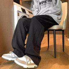 2026 New Hip Hop Gray Straight-Leg Sweatpants For Men High Street Baggy Drape Pants Spring Korean Fashion Y2K Casual Trousers