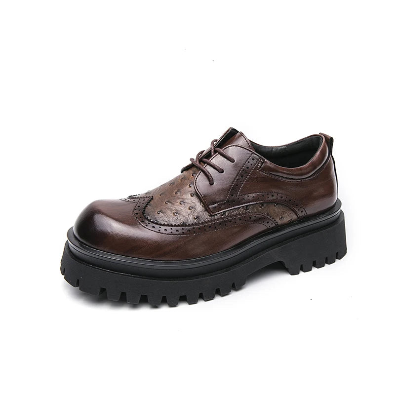 Thick soled casual men's leather shoes Classic Black Brown style Leisure Business Office Height increasing groomsmen shoes