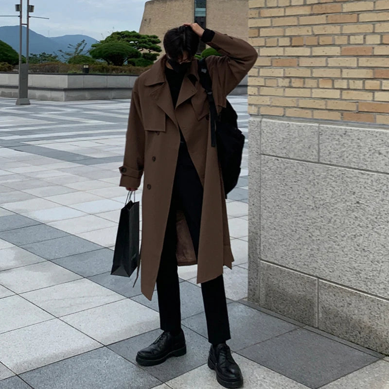 Trench coat Brand New Spring Trench Korean Men's Fashion Overcoat Male Long Windbreaker Streetwear Men Coat Outer Wear Clothing