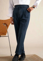 Naples Loose Washed High Grade Business Pant Men Dress Trouser High Quality Cotton Blend Double Pleated Jeans Straight Leg Pant