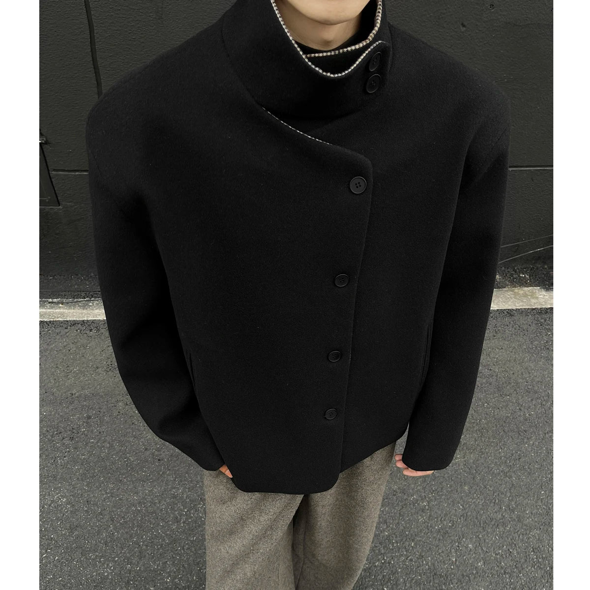 IEFB Fashion Minimalist Solid Color Warm Men's Wool Jacket Stand Collar Long Sleeves Thicken Coat Winter New Tide 9X2038