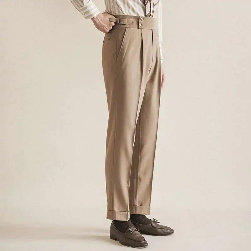 Paris Buckle Pant Casual Men Pant Fashion Naples High Waist Straight Pant Men Business Versatile Dress Pant Slim Social Trousers