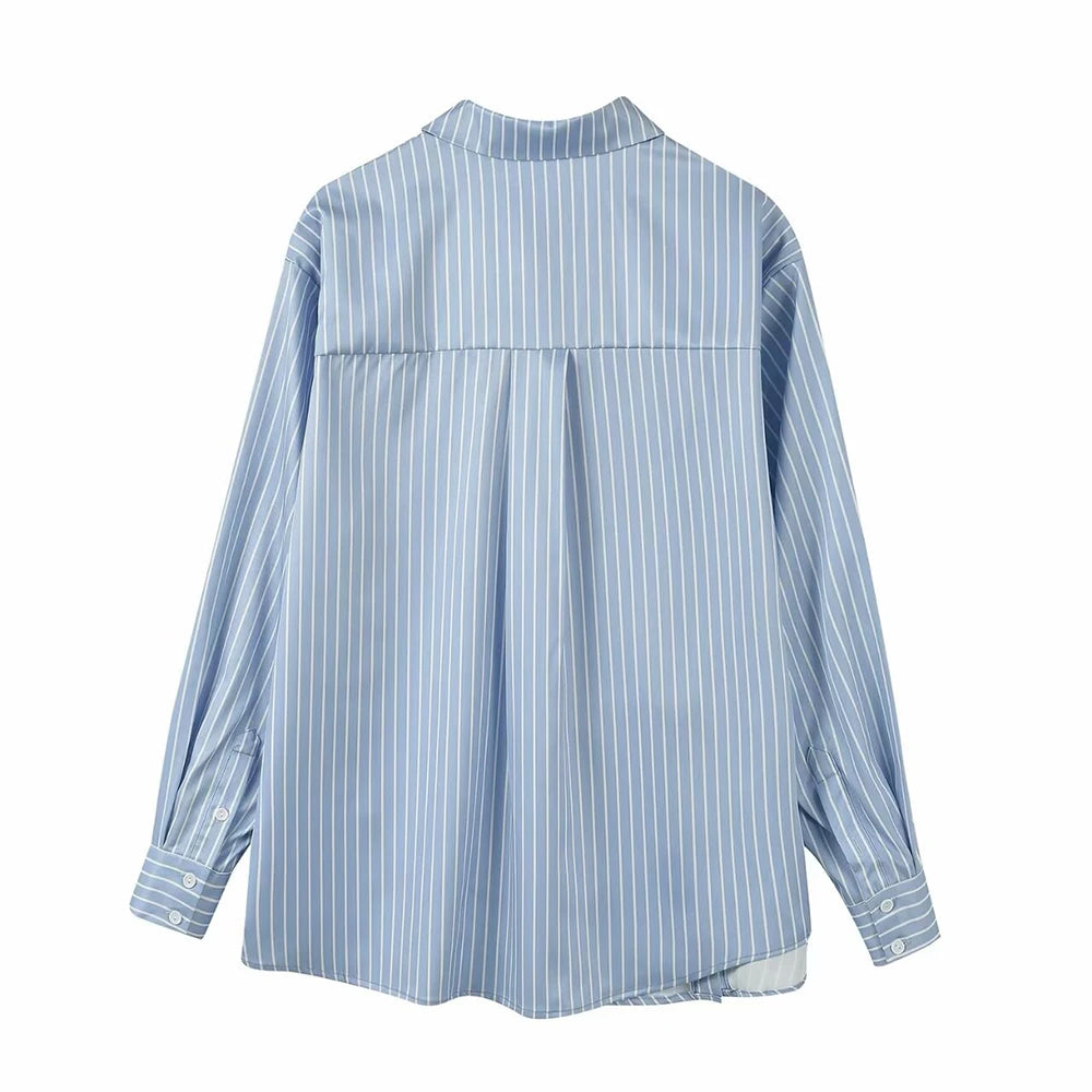 TWOTWINSTYLE Hit Color Spliced Diamonds Loose Blouse for Women Lapel Long Sleeve Pstchwork Pockets Female New