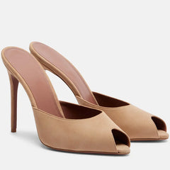 Pointed toe stiletto slipper in solid suede