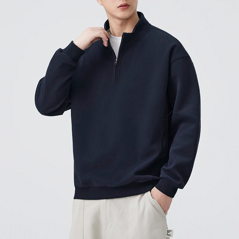 Autumn Zipper Stand Collar Pullover Sweatshirt Men Loose Casual Streetwear Fashion Sweatshirts Couple Hoodie Coat Outerwear