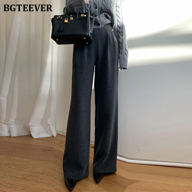 High waist wide-leg straight suit trousers in loose fit