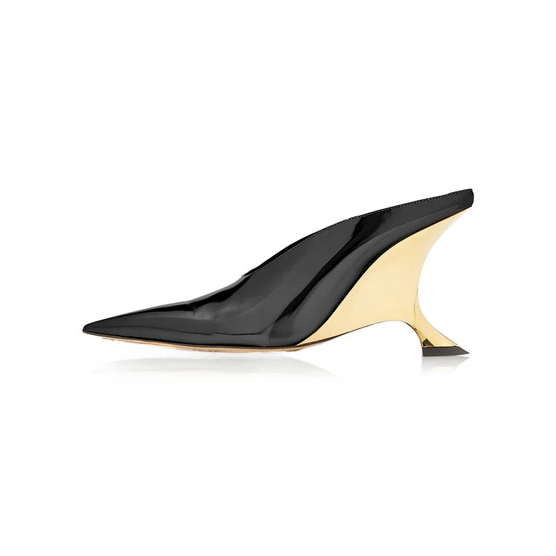 Alien heel mule slipper in silver and black