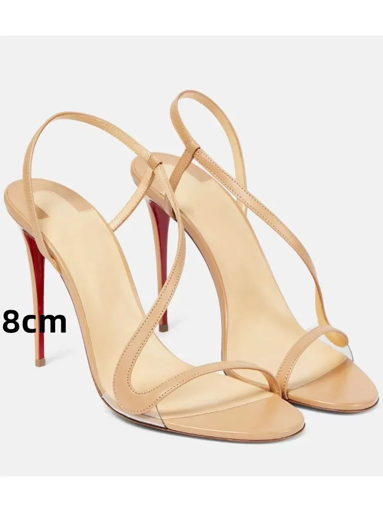Stiletto sandal in multi-color serpentine straw
