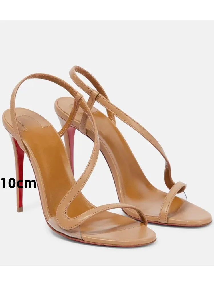 Stiletto sandal in multi-color serpentine straw