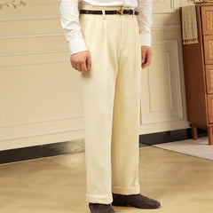 Wool Blend Winter Thick Hollywood Pants Retro British Style Wide-Leg Casual Trousers Men High Waist Straight Warm Long Pants