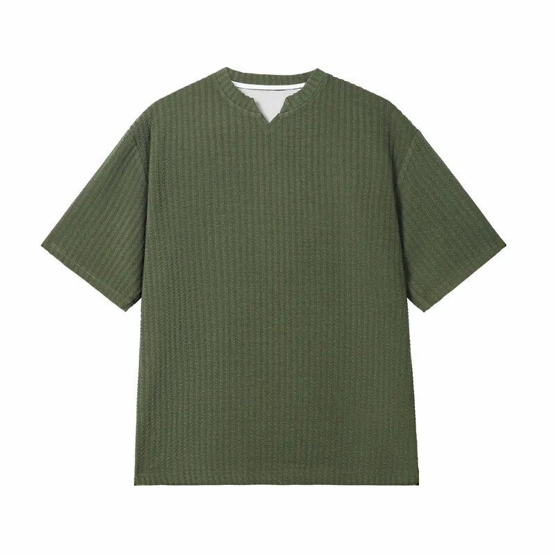 Summer Short Sleeved T-shirt Men Casual Pleated T Shirt Men Streetwear Hip-hop Loose Striped T Shirt Mens Top Large Size 5XL