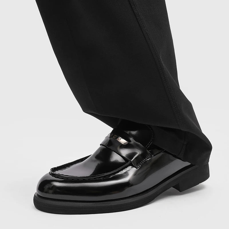men's Black Patent Leather Loafers with Metal Buckle Slip On Formal Shoes Office Work Casual Streetwear Fashion Trainers 2026 Ne