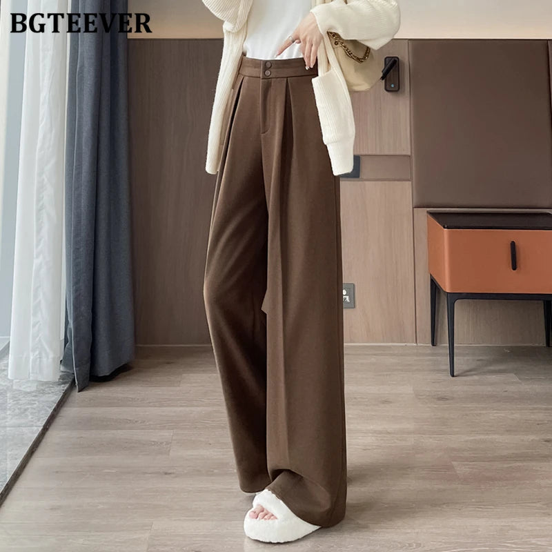High waist floor-length wide-leg velvet trousers in thickened fabric