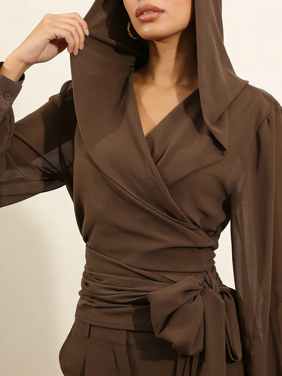 Lace-Up Spliced Loose Shirt